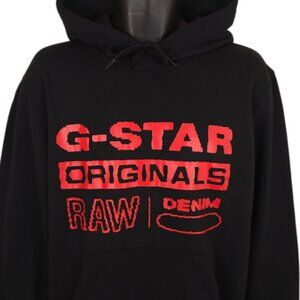 G-STAR RAW Sweatshirt Hoodie Mens Size Large Black Red Distressed Pullover NEW
